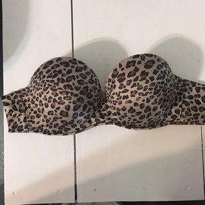 Cheetah print strapless Cacique bra.